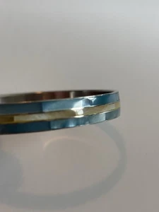 Vintage Cloisonné Armband Armreif Blau Weiß Silber Boho Schmuck 2,75" - Bild 1 von 5