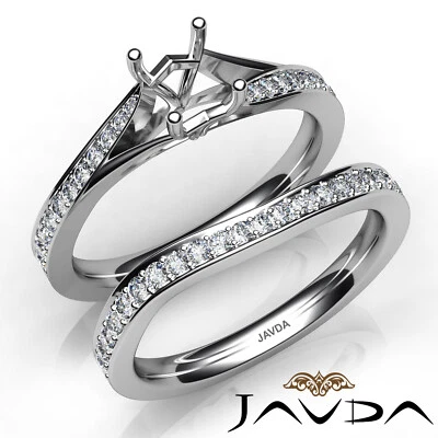 Oval Pave Set Semi Mount Bridal Set Diamond Engagement Ring 14k Gold 0.90Ctw. - Image 1 of 4