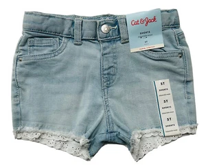 Cat & Jack Lace Hem Stretch Light Wash Blue Denim Jean Shorts~Size 5T~NWT~CUTE! - Picture 1 of 4