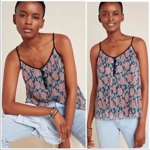 Maeve by Anthropologie Women’s Blue & Red Shiny Floral Camisole Top Size Medium - Picture 1 of 7