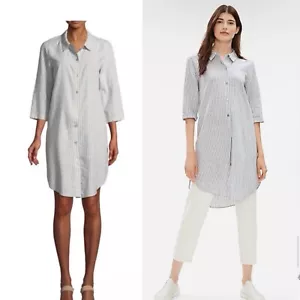Eileen Fischer Shirt Dress Striped Hemp Organic cotton Capsule Button Down Tunic - Picture 1 of 6