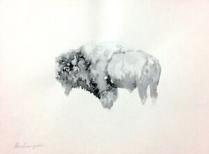 Bison, animal, aquarelle, fait main, peinture originale sur papier