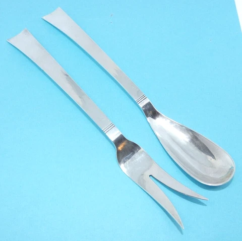 MCM Allan Adler Sterling Flatware Salad Serving Set Long Handle Fork Spoon 10.5" Cover