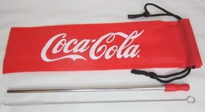 Coca-Cola Edelstahl Stroh Silikon Mundreinigungsbürste rote Tasche schwarze Krawatten - Bild 1 von 4