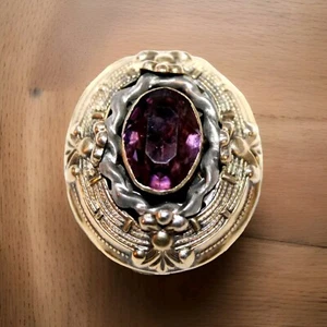 Antique Gold Vermeil STerling Silver Amethyst Dress Fur Clip Brooch ART Deco - Picture 1 of 7