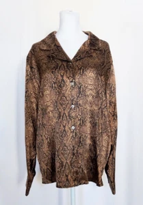 Valerie Stevens 14P Snakeskin Print Blouse Petites Long Sleeve Silk Button Down - Picture 1 of 7