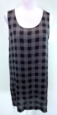 Túnica sin mangas Eileen Fisher para mujer 100 % gris seda negra búfalo a cuadros talla XS Foto 1 de 4