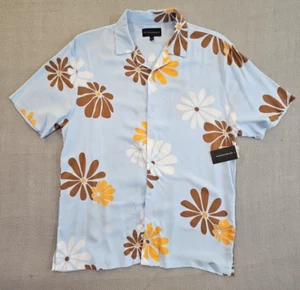 No Boundaries Men's Short Sleeve Shirt Size Large 42/44 Blue Floral Retro EUC - Picture 1 of 12