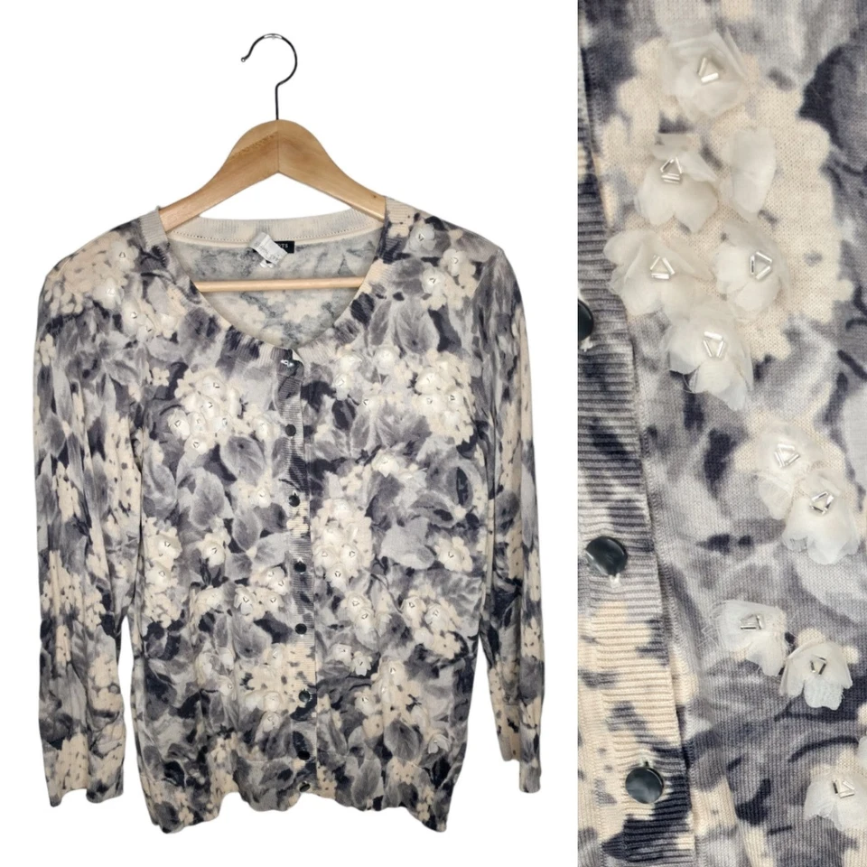 Cárdigan Mezcla Seda con Detalle Floral 3D y Cuentas Acuarela Floral Talla M Foto 1 de 4