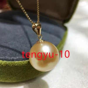 ECHT AAA+ 9-10mm Natürliche Südsee Golden Runde Perle Anhänger 18K GOLD - Bild 1 von 4