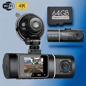 Dual Dash Cam Night Vision 4K+1080 2160P WIFI Car Recorder Camera Uber 170 Wide - Foto 1 di 24
