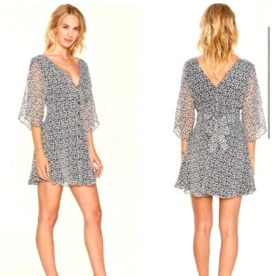 Vestido AllSaints Ivey Scatter Gris Floral Atado Atrás Manga Dividida Talla 2 Precio de venta sugerido por el fabricante $229 Foto 1 de 4