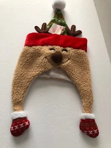 Reindeer Holiday Hat Winter NEW Adult One Size Christmas Antlers Mittens Pom Pom - Picture 1 of 6