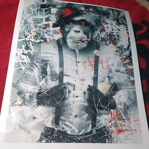 Hipster Chimp Print 8.5x11" one bad monkey In Suspenders W Cigar - Picture 1 of 3