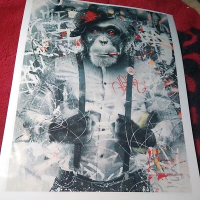 Hipster Chimp Print 8.5x11" one bad monkey In Suspenders W Cigar - Image 1 of 3