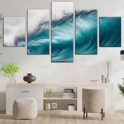 Huge Ocean Wave Seascape 5 Piece Panel Canvas Wall Art Poster Print Photo Decor - Image 1 of 3