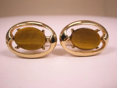 正品 Tiger's Eye Quality 金色复古袖口链接简单素色 — 第 1/4 张图片