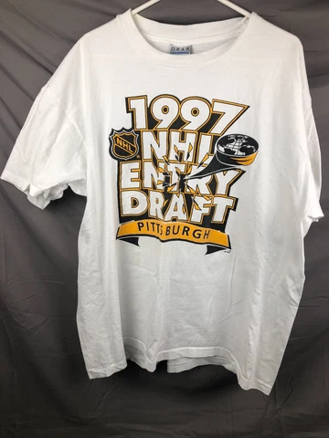 Vintage 1997 NHL Entry Draft Pittsburgh T Shirt White Hockey Gear for Sports 2XL Cover
