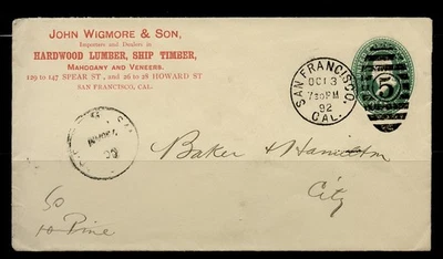AD COVER WIGMORE & SON SHIP TIMBER.......  cds SAN FRANCISCO CAL.1892 - Image 1 of 3