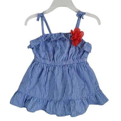 Vestido para Niño Pequeño 3T Genuino Niños OshKosh Azul Blanco Rayas Acento Flor PEQUEÑO PUNTO Foto 1 de 4
