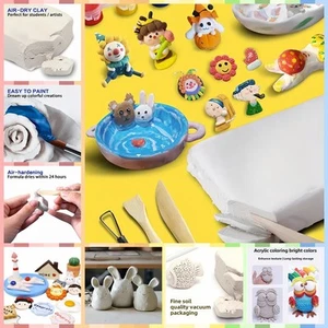 2KG/500G White Sculpting Air Dry Modeling Clay Easy Shape & Paint Ideal Kids DIY - Picture 1 of 48