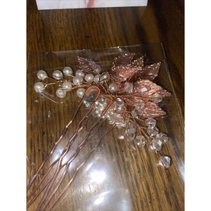 Aegenacess Rose Gold Color Pearls Hair Pins Set Of 3 Wedding Special Occasion - Picture 1 of 9