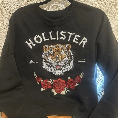 Sudadera Hollister Mujer’s S Lentejuelas Bordado Tigre Cuello Redondo Manga Larga Nueva con Etiquetas Foto 1 de 4