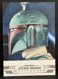 2024 Topps Masterwork Star Wars Boba Fett Sketch 1/1 By Stephane Leonardi - Picture 1 of 4