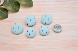Set of 5 Blue Raindrop Riley Blake Fabric Covered Shank Buttons - 18mm, 22mm - Picture 1 of 6
