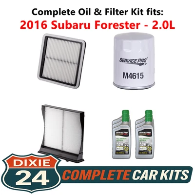Fits: 2016 Subaru Forester 2.0L Complete Cabin, Air & Oil Filter Kit (5W-30) Foto 1 de 4