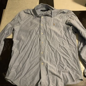 Ralph Lauren Solid Blue Button Up Shirt Medium 100% Cotton - Imagen 1 de 6