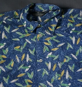 Camisa Ermenegildo Zegna Para Hombres Grande Hojas Azules Paisley Abotonada Informal Vacaciones - Imagen 1 de 6