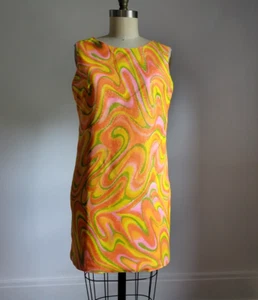 VTG 60's OLD STOCK PINK & ORANGE MOD PRINT SHIFT DRESS with ORIGINAL TAGS - Picture 1 of 4