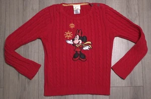 Vintage Disney Store Sweater Christmas Sweater Red Minnie Snowflakes Sz L/ 10/12 - Picture 1 of 7