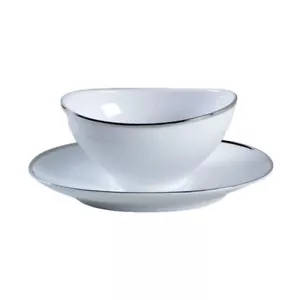 Gravy Boat Bowl con placa base adjunta blanco plata para servir Baviera Alemania - Imagen 1 de 7
