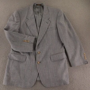 VTG Tweed Jacket M Gray Blue Chalk Stripe Herringbone 100% Wool Blazer USA 42R - Picture 1 of 16