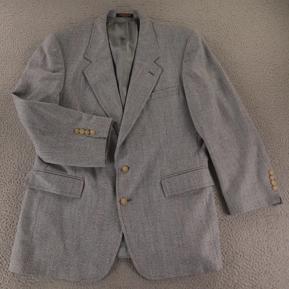 Blazer De Colección Chaqueta Tweed M Gris Azul Tiza Rayas Espiga 100% Lana EE. UU. 42R Foto 1 de 4