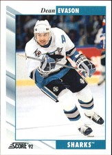1992-93 Score Sharks Hockey Card #103 Dean Evason