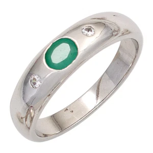JOBO Damen Ring 925 Sterling Silber rhodiniert 1 Smaragd grün 2 Zirkonia Silberr - Bild 1 von 1