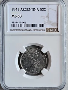 Argentina 50 Centavos 1941 NGC MS 63 - Picture 1 of 2