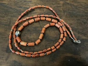 Super Long Antique Coral And Silver Necklace. - Picture 1 of 9