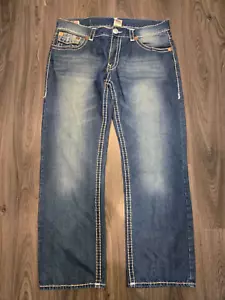 True Religion Jeans Mens 40 Blue Billy Super T Bootcut Rainbow Stitch USA - Picture 1 of 13