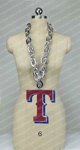 New MLB TEXAS RANGERS Jumbo Big SILVER Fan Chain Necklace Foam - Picture 1 of 3