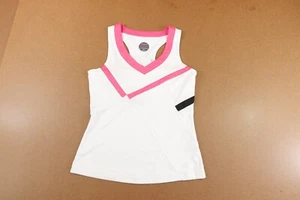 Bolle Tennis Women's Size Small White Pink Trim V Neck Racerback Tank Top NWT - Picture 1 of 9