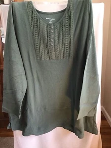 Woman Within Thermal Lace Bib Henley, Long Sleeve -3X (30/32)- Pine Green - EUC - Picture 1 of 4