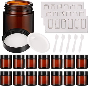 15 Pack 4 Oz Amber Glass Jars with Lids, round Empty Containers for Scrubs, Loti - Picture 1 of 12