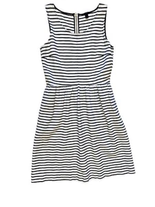 J Crew Dress Sz 4 Black White Striped Fit Flare Shift Cotton Gold Exposed Zipper - Picture 1 of 10