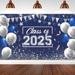 Navy Blue Class of 2025 Graduation Backdrop Banner - Congrats Grad Party Decor - Picture 1 of 6