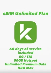 Cricket Wireless SimCard eSIM 5G / LTE données illimitées 60 jours de service inclus - Photo 1 sur 3