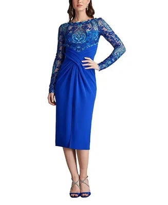 Vestido midi drapeado Tadashi Shoji Blue Gaze Denton cruzado tamanho 12 $478 - Imagem 1 de 4